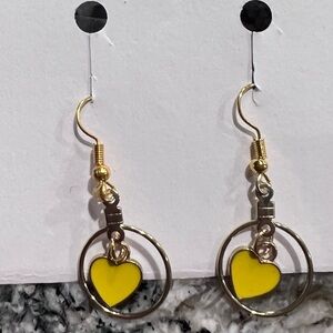 Yellow Heart Dangle Earrings